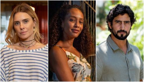Leila (Carolina Dieckmann), Raquel (Taís Araújo) e Ivan (Renato Góes) em &quot;Vale Tudo&quot;