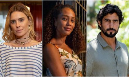 Leila (Carolina Dieckmann), Raquel (Taís Araújo) e Ivan (Renato Góes) em "Vale Tudo"