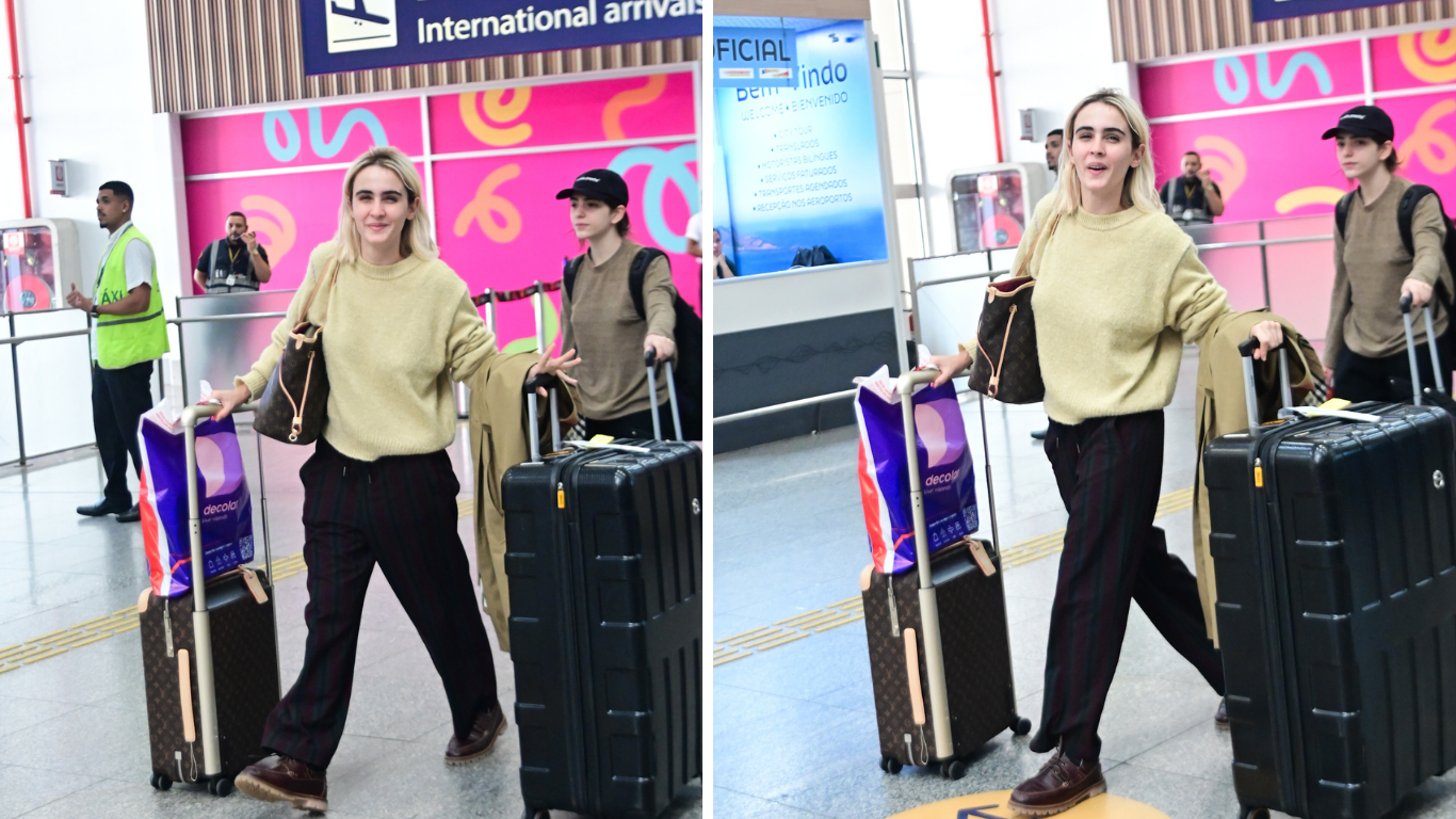 Valentina Herszage foi vista desembarcando no aeroporto do Rio de Janeiro nesta quarta-feira (5) • Leo Franco e Marcelo Sa Barretto/Agnews