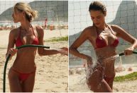 Yasmin Brunet toma banho de mangueira em praia no Rio