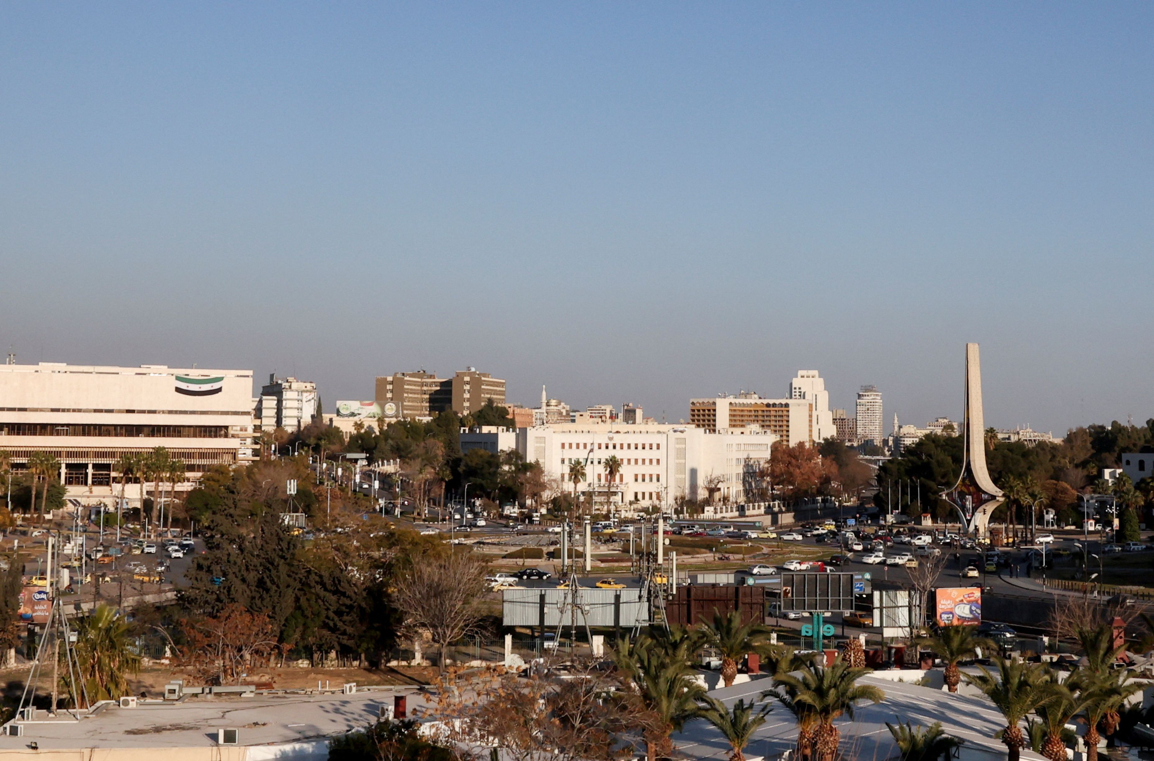 Vista da Praça Umayyad, após a queda de Bashar al-Assad da Síria, em Damasco, Síria