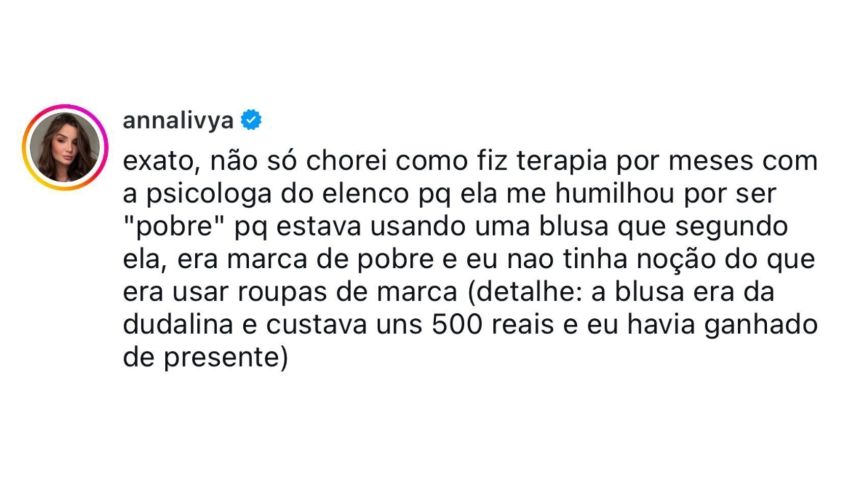 Comentário de Anna Lyvia sobre Júlia Gomes • Reprodução/ Redes Sociais