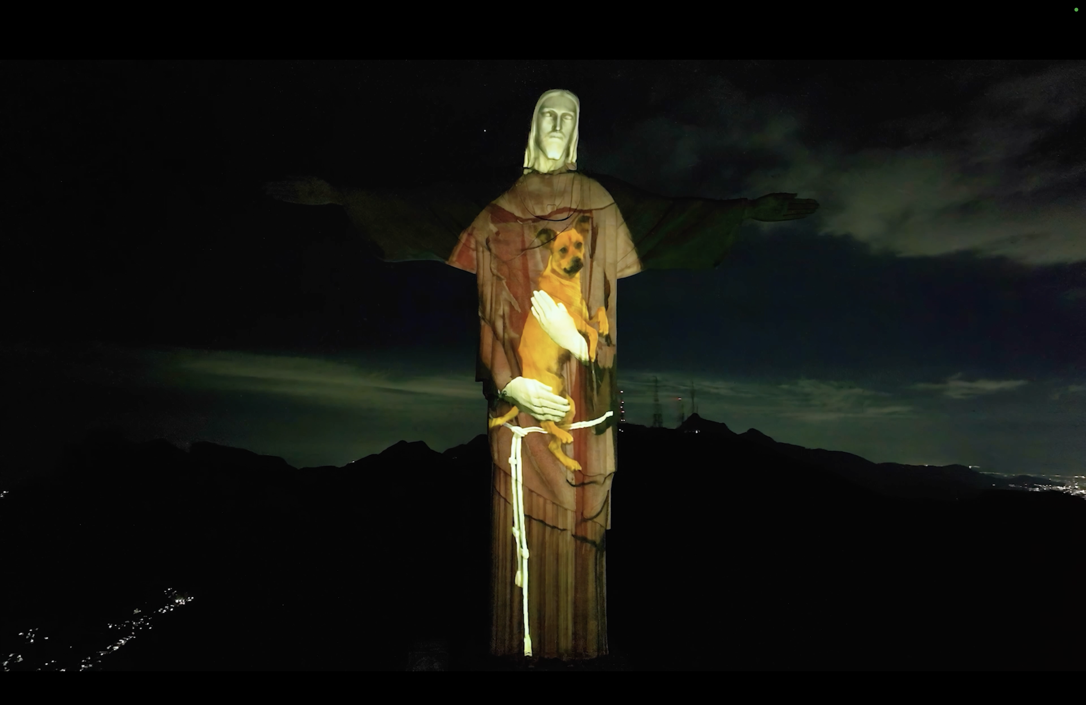 Cristo Redentor abraça animal de estimação em campanha pela adoção • Divulgação
