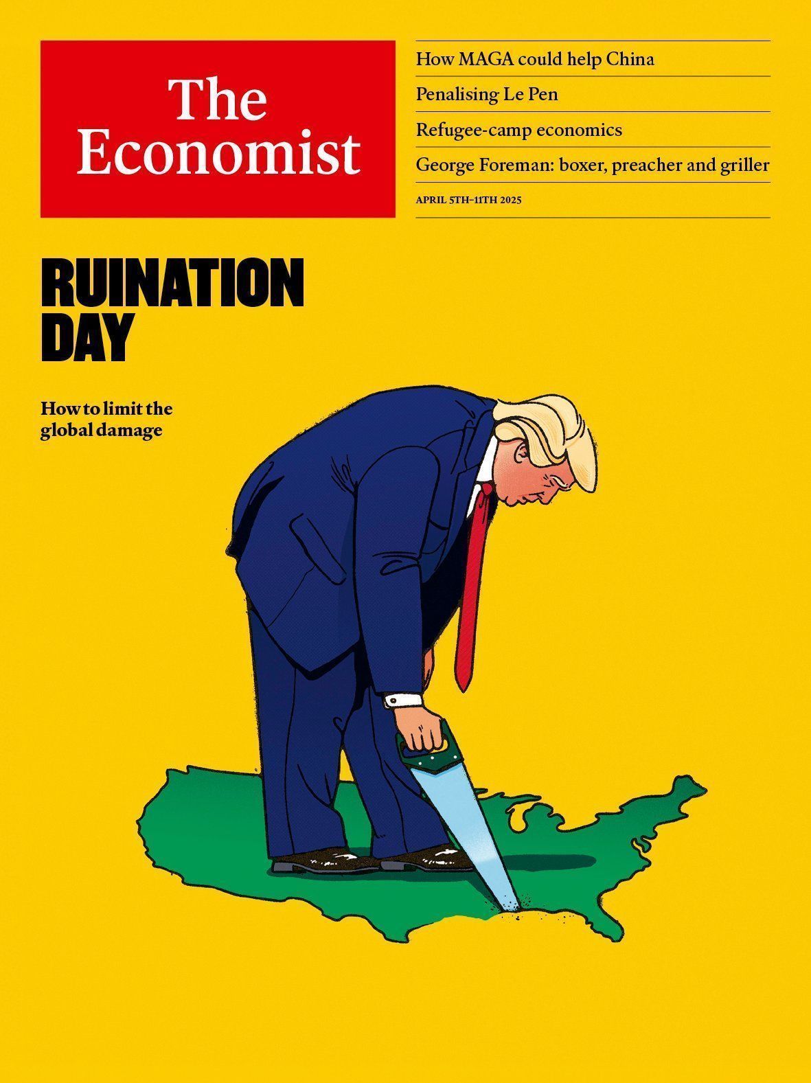 Capa de 3 de abril de 2025 da revista britânica The Economist • Reprodução: The Economist