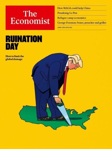 Capa de 3 de abril de 2025 da revista britânica The Economist • Reprodução: The Economist