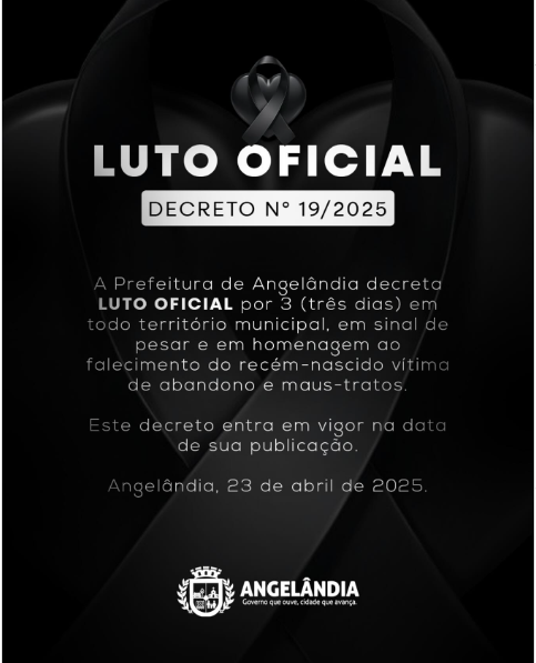 Nota de Luto Oficial divulgada pela Prefeitura Municipal de Angelândia • Divulgação/Prefeitura Municipal de Angelândia