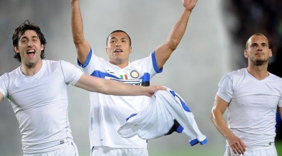 Comemoração da Inter de Milão após classificação sobre o Barcelona na Champions de 2009-10