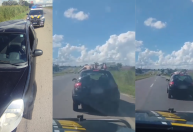Homem é flagrado pelado em teto de carro a mais de 100 km/h em Goiás