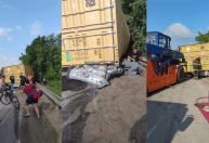 Caminhão contêiner tomba sobre carro e mata 3 pessoas no litoral de SP