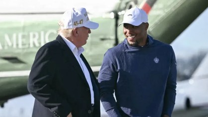 Donald Trump e Saquon Barkley em Morristown, New Jersey