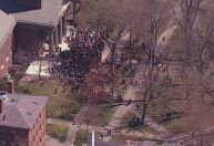Quase 100 pessoas se reúnem em protesto contra Trump em Harvard
