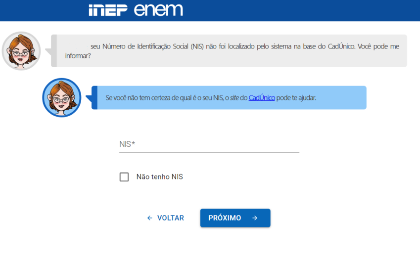 Candidatos devem indicar número do NIS ou selecionar que não possuem o documento • Reprodução