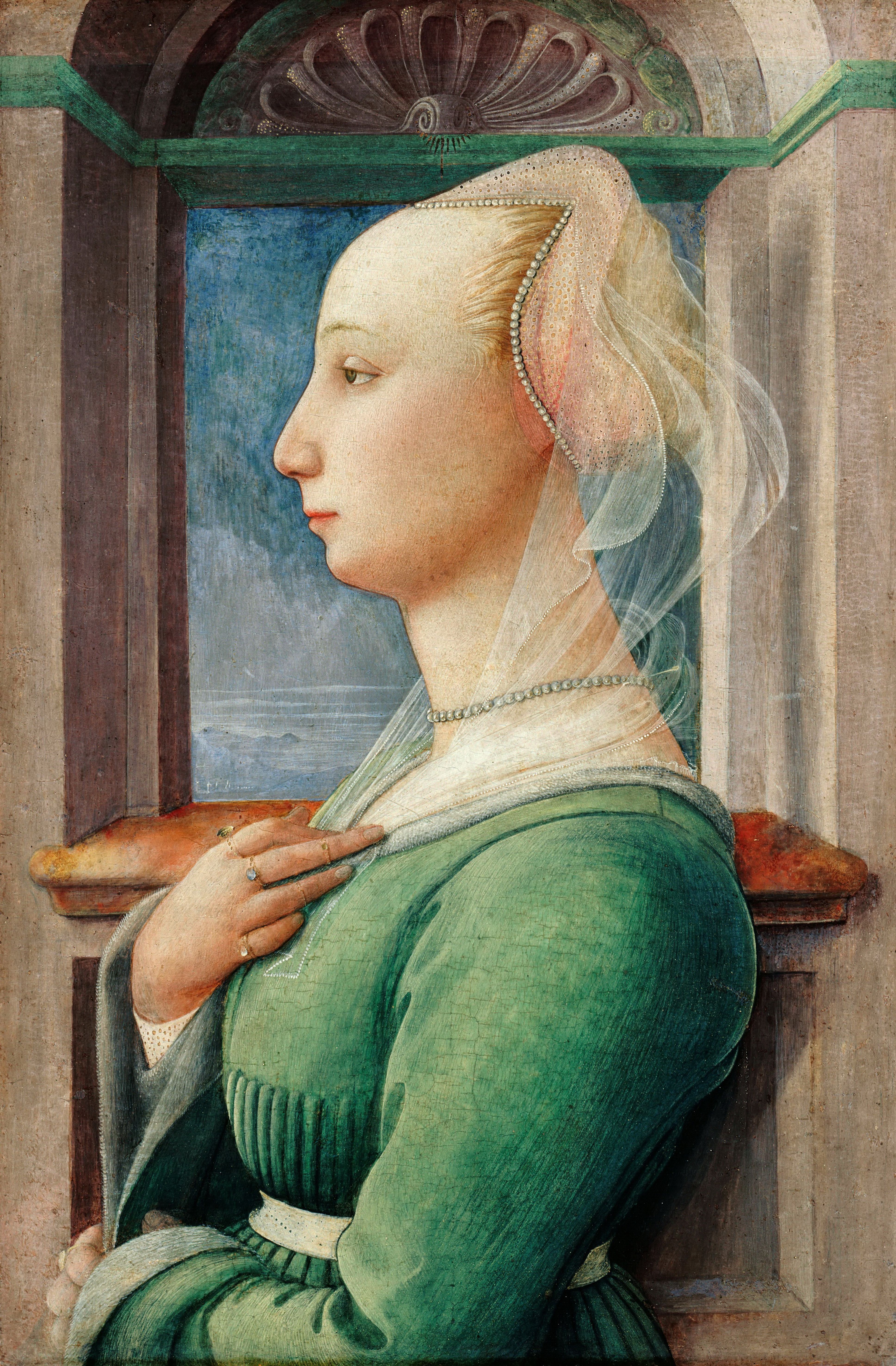 Retrato de perfil de uma jovem, c. 1445. Encontrado na coleção do Staatliche Museen, Berlim. Artista: Lippi, Fra Filippo (1406-1469) • Fine Art Images/Heritage Images/Getty Images