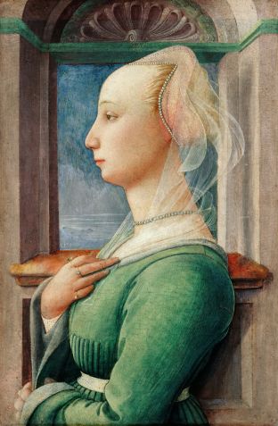 Retrato de perfil de uma jovem, c. 1445. Encontrado na coleção do Staatliche Museen, Berlim. Artista: Lippi, Fra Filippo (1406-1469) • Fine Art Images/Heritage Images/Getty Images