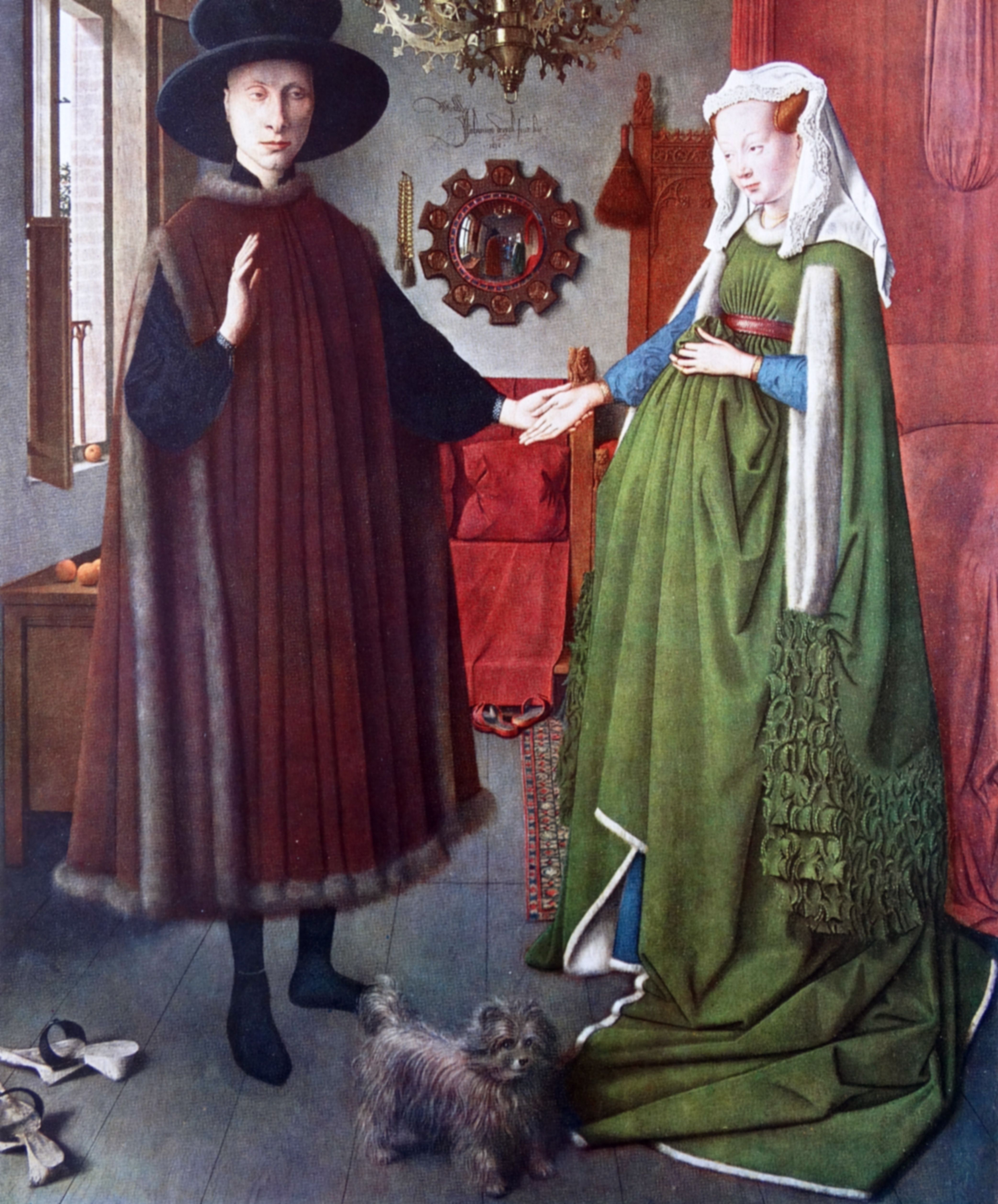O Retrato de Arnolfini; pintura a óleo sobre painel de carvalho datada de 1434; do antigo pintor holandês Jan van Eyck • Universal History Archive/Universal Images Group via Getty Images