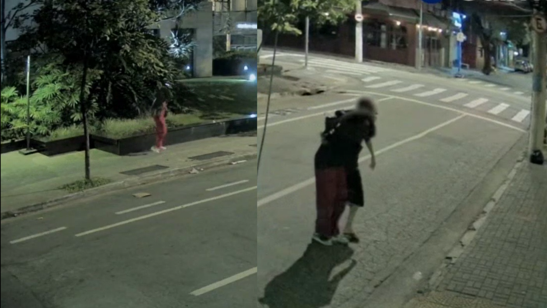 Imagem mostra momento em que vítima se percebe ter sido baleada, e é socorrida por homem que passava pelo local