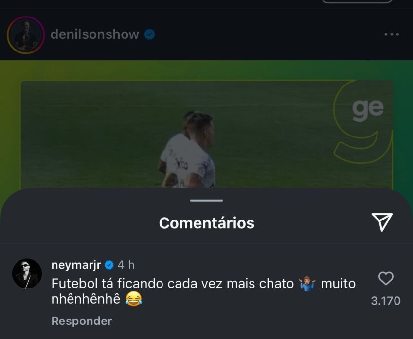 Neymar comenta publicação de Denílson • Foto: Reprodução / Instagram