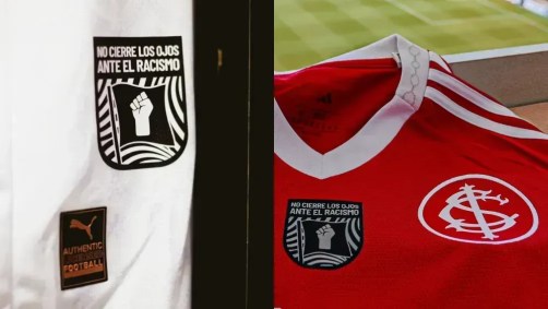 Patch da campanha contra o racismo nas camisas de Bahia e Internacional