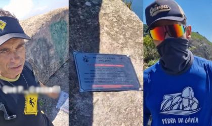 Trilheiros denunciam instalação de placa na Pedra da Gávea (RJ)