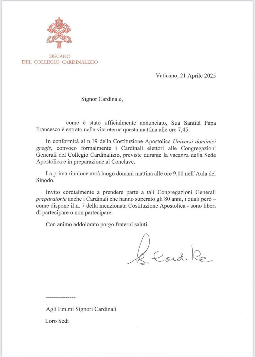 Convocação aos cardeais • Vaticano