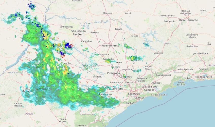 Áreas de instabilidade no interior de São Paulo • Reprodução Centro de Meteorologia de Bauru - FC/Unesp