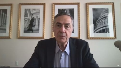 O presidente do Supremo Tribunal Federal (STF), ministro Luís Roberto Barroso, fala em videoconferência ao Web Summit