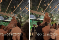 Ana Maria Braga aparece sendo carregada em cadeira durante casamento