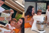 Bruna Biancardi faz o próprio bolo de aniversário com Neymar e Mavie