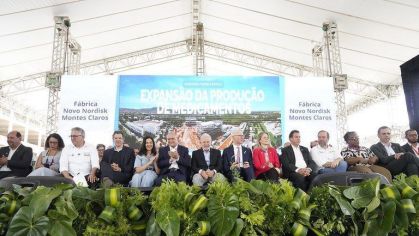 O presidente Lula e comitiva do governo participaram de cerimônia que anunciou o investimento da Novo Nordisk no Brasil