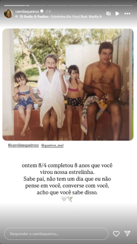 Camila Queiroz posta homenagem ao pai, que morreu há 8 anos • Instagram/ Camila Queiroz