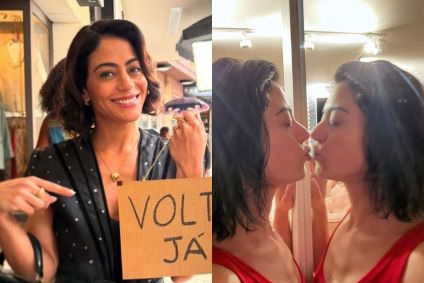 Carol Castro beija espelho em Dia do Beijo