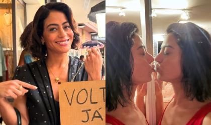 Carol Castro beija espelho em Dia do Beijo