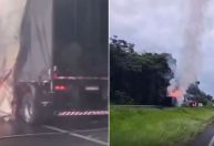 Incêndio em carreta causa bloqueio na Régis Bittencourt, em SP