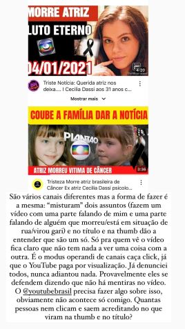 Cecília Dassi rebate fake news sobre morte • Instagram/Cecília Dassi