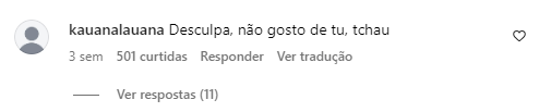Madu também recebeu comentários negativos de fãs de Ríos • Reprodução/Instagram