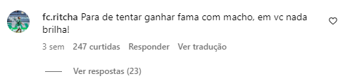 Madu também recebeu comentários negativos de fãs de Ríos • Reprodução/Instagram