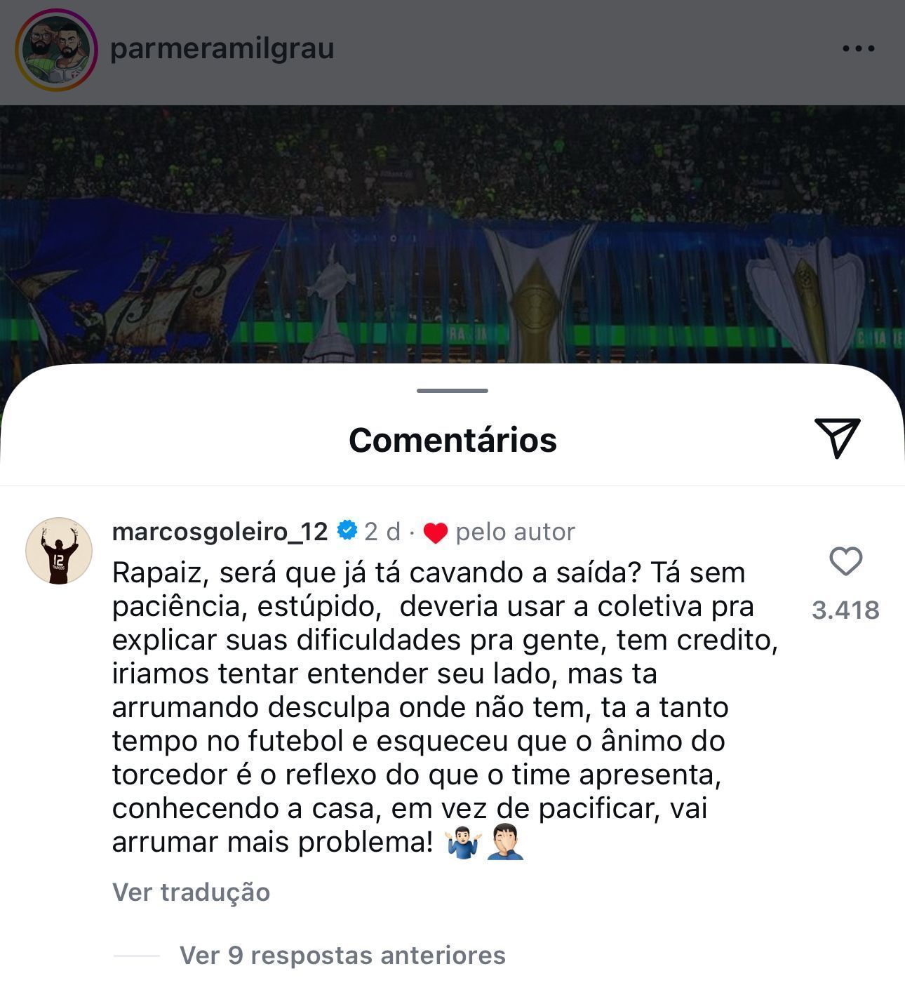 Marcos criticou Abel Ferreira no Instagram • Reprodução/Instagram
