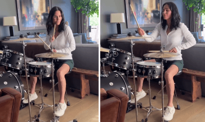 Estrela de "Friends" impressiona ao tocar canção do AC/DC na bateria; veja