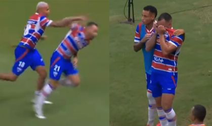 Deyverson empurra e lesiona Moisés durante comemoração de gol em jogo do Brasileirão