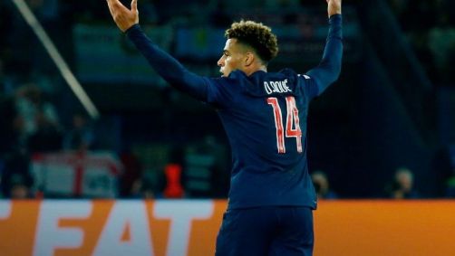Doué comemorando o gol de empate do PSG contra o Aston Villa pela Champions League
