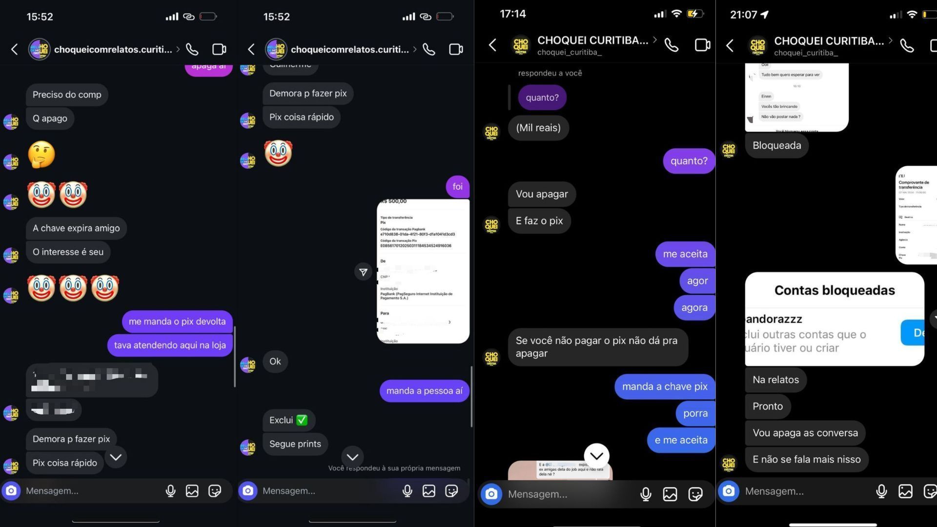 Dono do perfil chantageava vítimas por mensagens • Reprodução/PC-PR