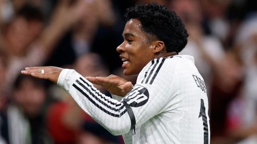Endrick faz a dancinha na comemoração de seu gol pelo Real Madrid contra a Sociedad
