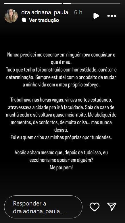 Ex de Davi Brito desabafa nas redes sociais • Instagram/Adriana Paula
