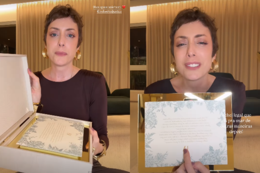Fabiana Justus mostra convite para renovação de votos de Roberto Justus e Ana Paula Siebert • Reprodução/Instagram