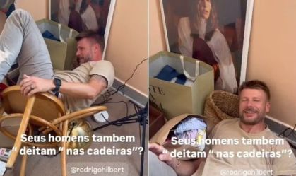 Rodrigo Hilbert cai da cadeira e leva sermão de Fernanda Lima