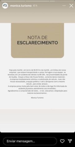 Empresa explica acidente de Ferrugem no Rio Grande do Sul • Instagram/Mônica Turismo