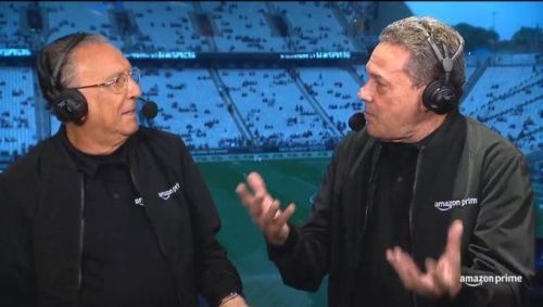 Galvão Bueno e Vanderlei Luxemburgo na transmissão de Corinthians x Vasco no Prime Video