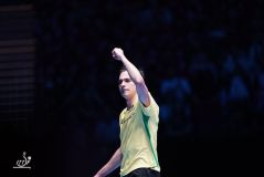 Hugo Calderano em ação na final da Copa do Mundo de Tênis de Mesa