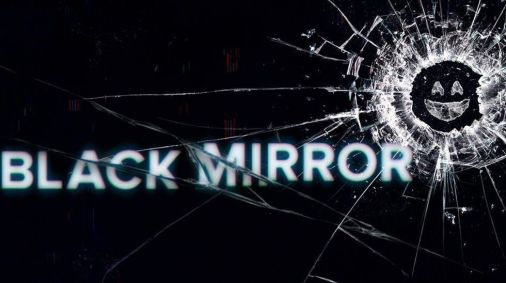 A imagem apresenta o logotipo da série Black Mirror, da Netflix.