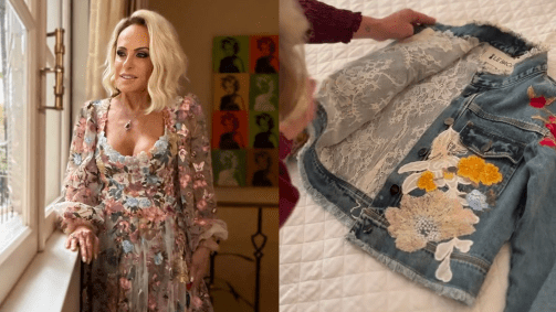 A peça recebeu aplicações com os bordados usados no look, além de ter as iniciais do casal e a data em que foi celebrada a união